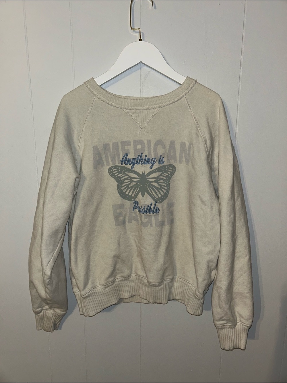 American Eagle Outfitters Cream Graphic Butterfly Sweatshirt